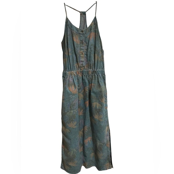 NWT Prana Blue Washed Leaves Denim Chambray Sky Haven Dress Spaghetti Straps - Picture 9 of 11